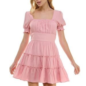 Trixxi Pink Ruffle Puff Sleeve Dress